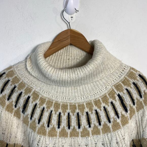 Chunky‎ Fair Isle Turtleneck Sweater 2X Nordic Knit Pullover Cream Cozy Winter - Picture 3 of 10